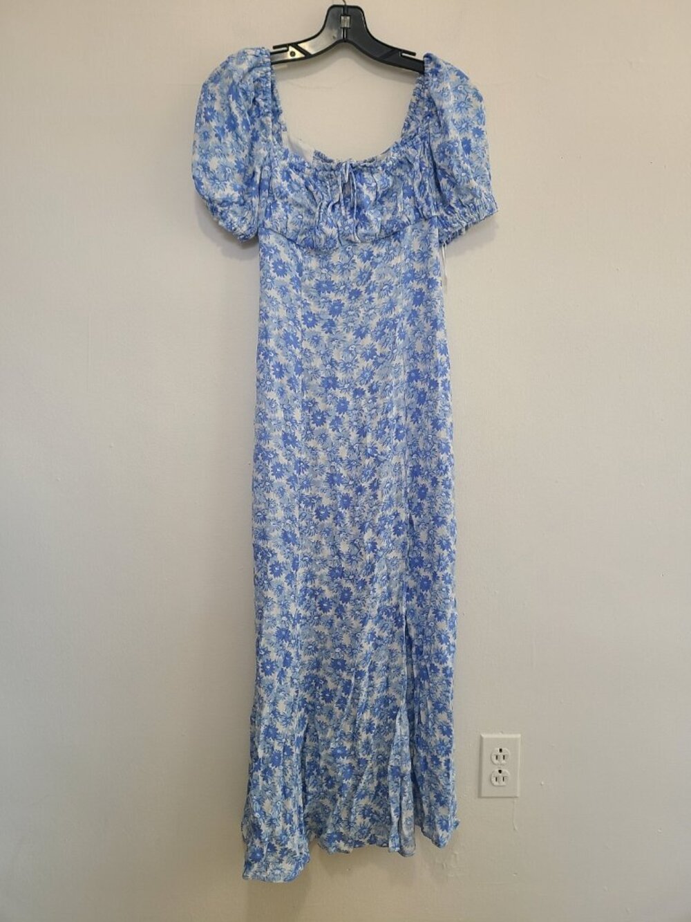 Reformation Blue Floral Print Midi Dress Puff Sleeves size 2